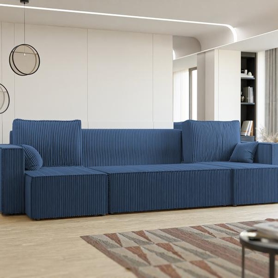 Canapé dangle Paris U Poso Tissu velours côtelé Canapé avec fonction sommeil Tiroir de lit universel Poso 05 Forme en U Salon Canapé-lit Garniture de canapé