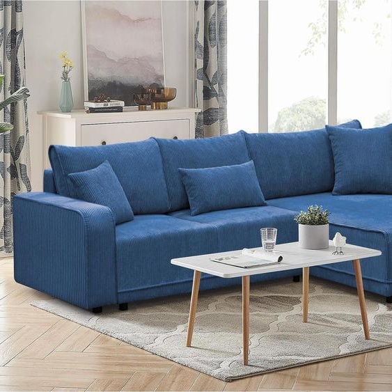 canapé dangle PRIMO 290 cm Canapé en L rembourré avec fonction de couchage Canapé dangle Canapé dangle pour le salon, tissu : poso 05 - bleu