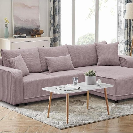 canapé dangle PRIMO 290 cm Canapé en L rembourré avec fonction de couchage Canapé dangle Lit dangle pour le salon, tissu : poso 27 - rose