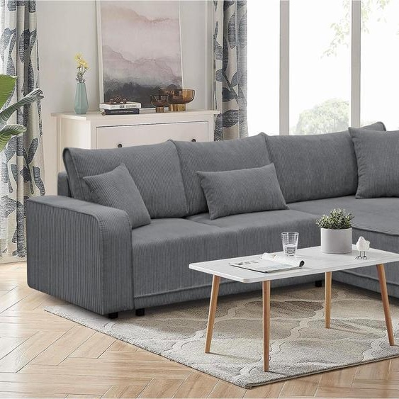 canapé dangle PRIMO 290 cm Canapé en L rembourré avec fonction de couchage Canapé-lit dangle Canapé-lit dangle pour le salon, tissu : poso 60 - gris