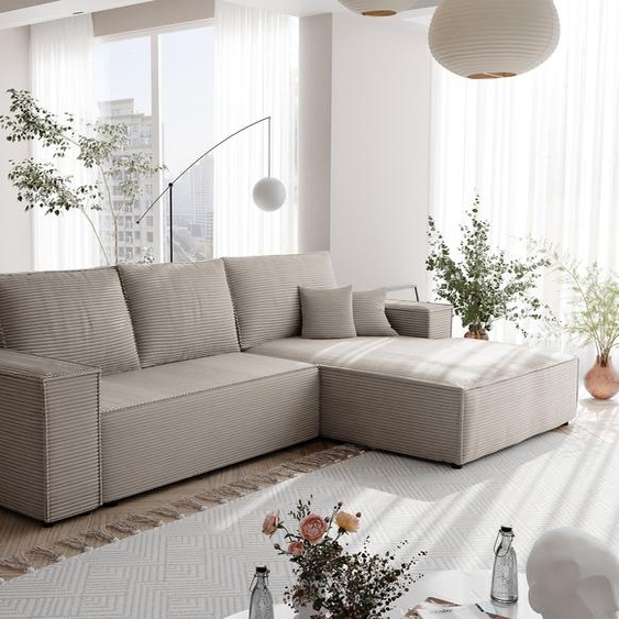 Canapé dangle rembourré NOVA avec fonction sommeil et coffre de lit Canapé dangle en L Salon Canapé avec coffre de lit Canapé droit Poso 02 Beige