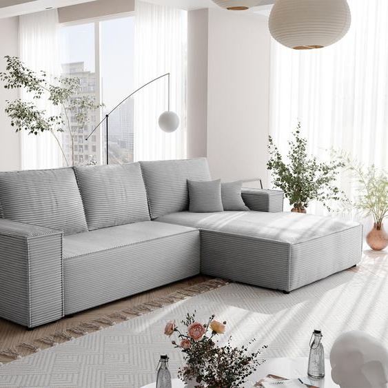 Canapé dangle rembourré NOVA avec fonction sommeil et coffre de lit Canapé dangle en L Salon Canapé avec coffre de lit Canapé droit Poso 110 Gris clair