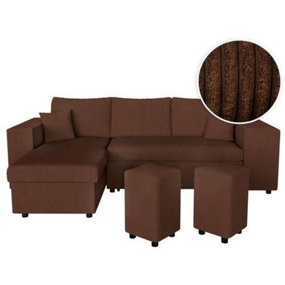 Canapé dangle réversible MADY avec coffre, rangement poufs à droite en velours côtelé - Marron - L254 x P146 x H81cm - LOUNGITUDE