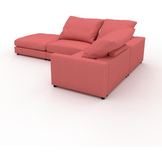 Canapé dangle - Rouge Corail, design arrondi, canapé en L ou angle, confortable avec méridienne ou coin - 304 x 91 x 216 cm, modulable