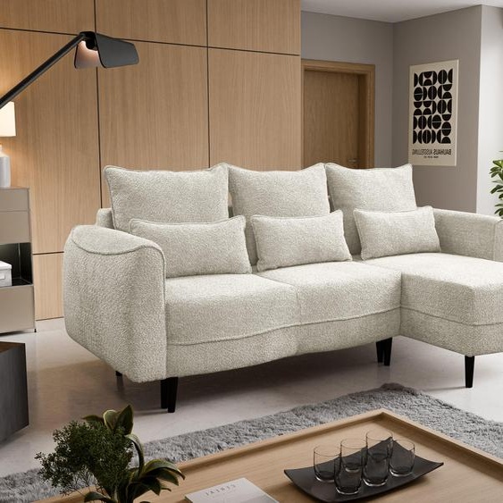 Canapé dangle Selio avec fonction de couchage et conteneur de literie Ecru Droite