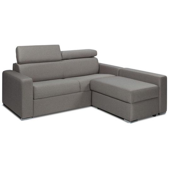 Canapé dangle réversible  SIDNEY COMPACT convertible express avec chauffeuse coffre tweed gris silex matelas 16 cm