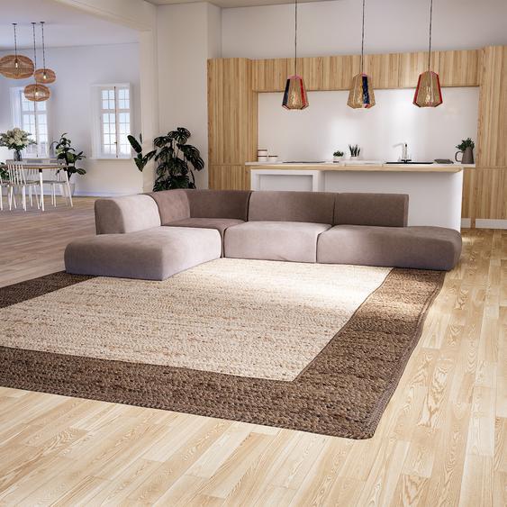 Canapé dangle - Taupe/Brun Chocolat, design arrondi, canapé en L ou angle, confortable avec méridienne ou coin - 341 x 72 x 241 cm, modulable