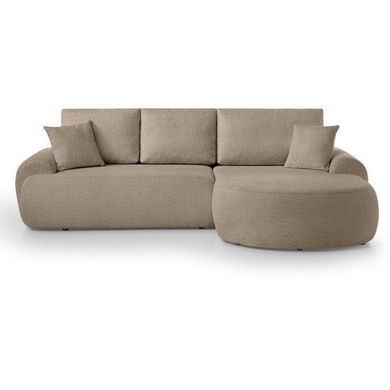 Canapé dangle TEDDY forme L 270 cm, Bouclé Cappuccino, ottomane à droite, sans fonction sommeil