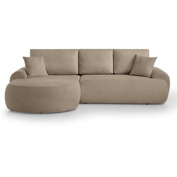 Canapé dangle TEDDY forme L 270 cm, Bouclé Cappuccino, ottomane à gauche, sans fonction sommeil