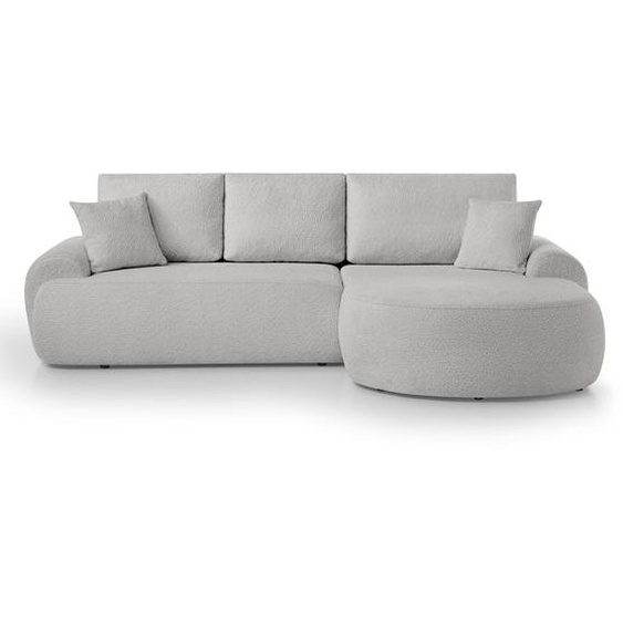 Canapé dangle TEDDY forme L 270 cm, Bouclé gris clair, ottomane à droite, sans fonction sommeil