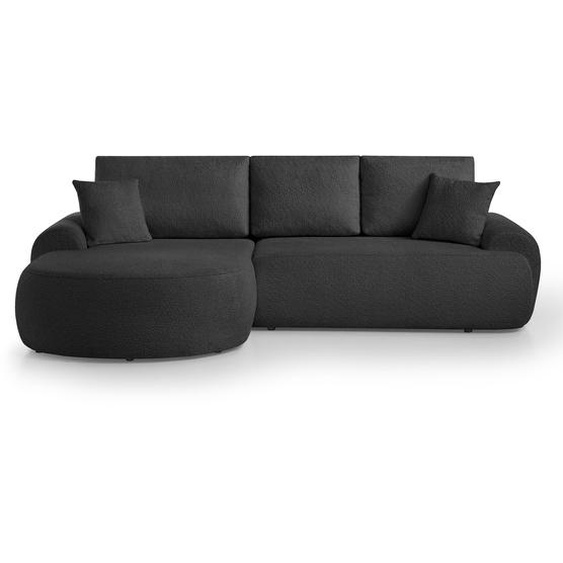 Canapé dangle TEDDY forme L 270 cm, Bouclé noir, ottomane à gauche, sans fonction sommeil