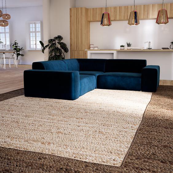 Canapé dangle Velours - Bleu Nuit, design arrondi, canapé en L ou angle, confortable avec méridienne ou coin - 239 x 72 x 239 cm, modulable