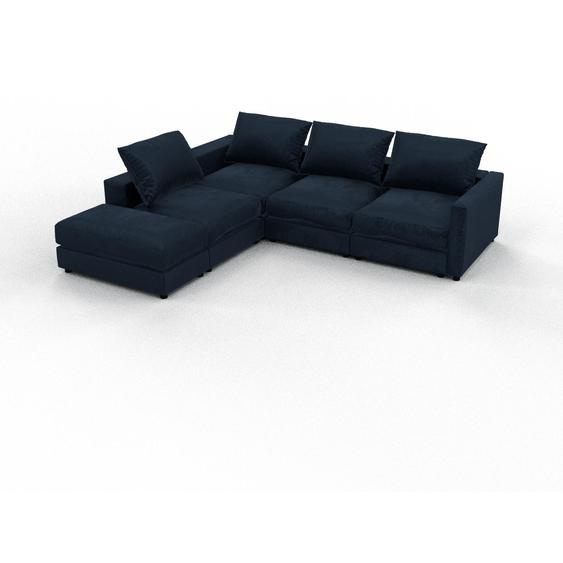 Canapé dangle Velours - Bleu Nuit, design arrondi, canapé en L ou angle, confortable avec méridienne ou coin - 270 x 56 x 234 cm, modulable