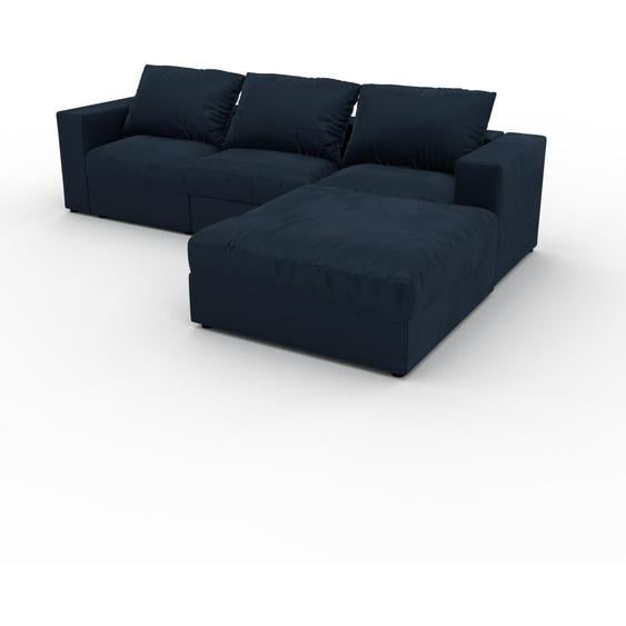 Canapé dangle Velours - Bleu Nuit, design arrondi, canapé en L ou angle, confortable avec méridienne ou coin - 282 x 62 x 180 cm, modulable