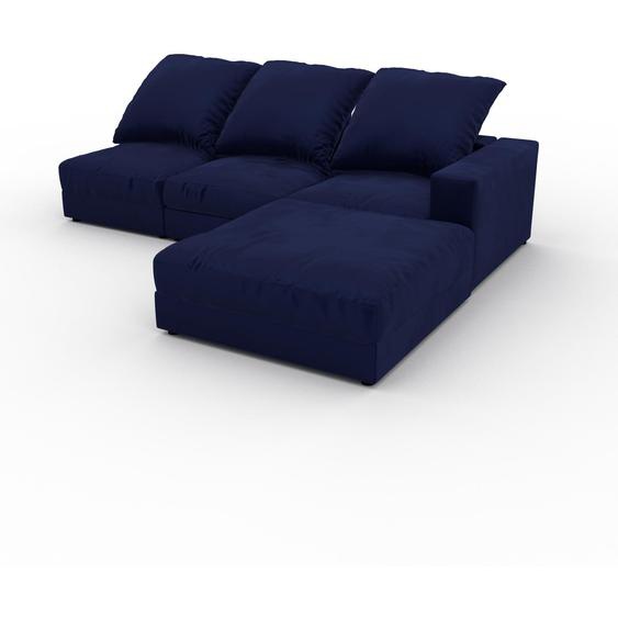 Canapé dangle Velours - Bleu roi, design arrondi, canapé en L ou angle, confortable avec méridienne ou coin - 258 x 91 x 204 cm, modulable