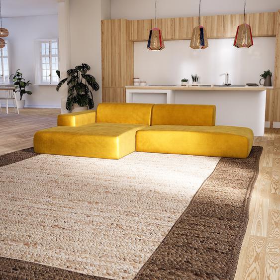 Canapé dangle Velours - Jaune Colza, design arrondi, canapé en L ou angle, confortable avec méridienne ou coin - 296 x 72 x 168 cm, modulable