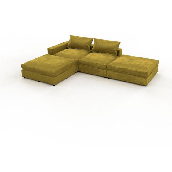 Canapé dangle Velours - Jaune Colza, design arrondi, canapé en L ou angle, confortable avec méridienne ou coin - 354 x 62 x 252 cm, modulable