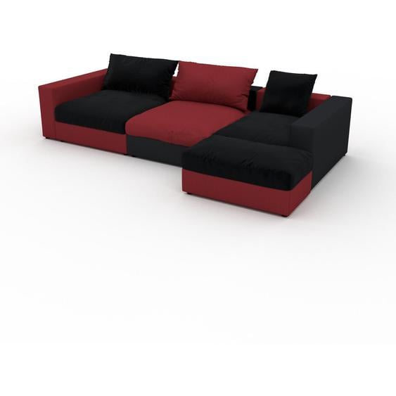 Canapé dangle Velours - Noir/Rouge Cerise, design arrondi, canapé en L ou angle, confortable avec méridienne ou coin - 330 x 62 x 180 cm, modulable