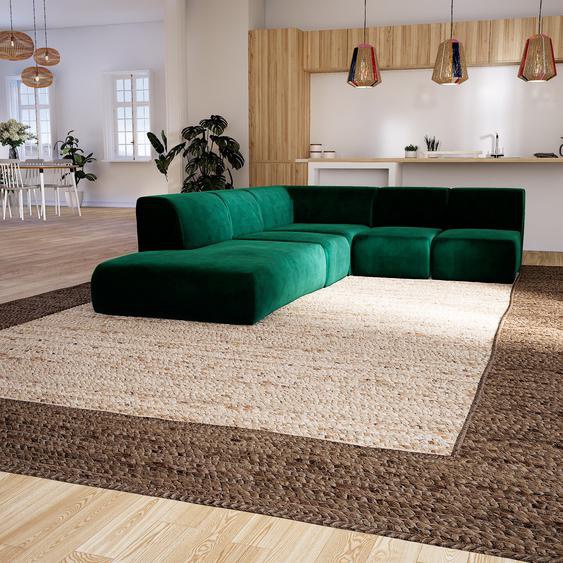Canapé dangle Velours - Vert de forêt, design arrondi, canapé en L ou angle, confortable avec méridienne ou coin - 227 x 72 x 301 cm, modulable