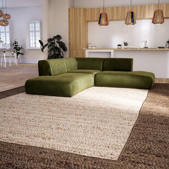 Canapé dangle Velours - Vert Olive, design arrondi, canapé en L ou angle, confortable avec méridienne ou coin - 241 x 72 x 241 cm, modulable