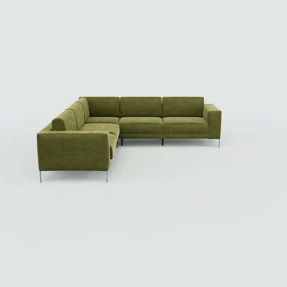 Canapé dangle Velours - Vert Olive, design épuré, canapé en L ou angle, élégant avec méridienne ou coin - 278 x 81 x 278 cm, modulable