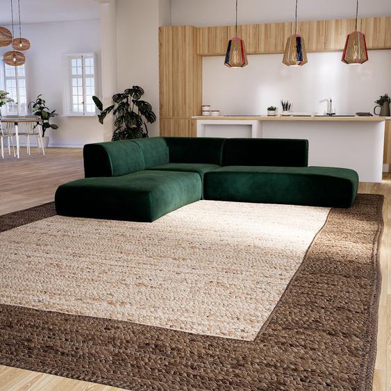 Canapé dangle Velours - Vert Sapin, design arrondi, canapé en L ou angle, confortable avec méridienne ou coin - 267 x 72 x 241 cm, modulable