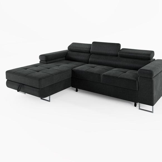CANAPÉ DANGLE VEMO MINI, gauche, gris foncé, tissu velours : un confort compact pour le salon