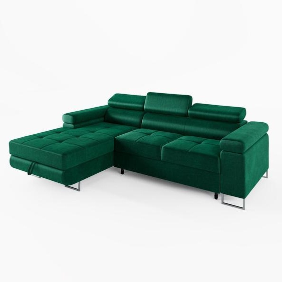 CANAPÉ DANGLE VEMO MINI, gauche, vert foncé, tissu velours : un confort compact pour le salon