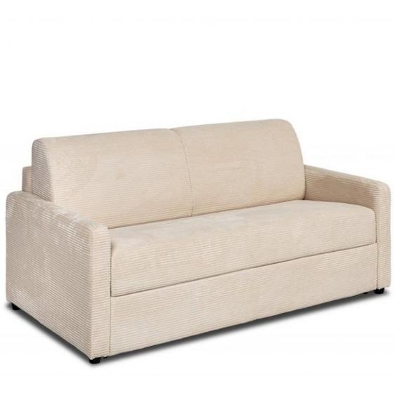 Canapé DAY mono assise convertible système EXPRESS 140cm matelas 14cm velours côtelé crème