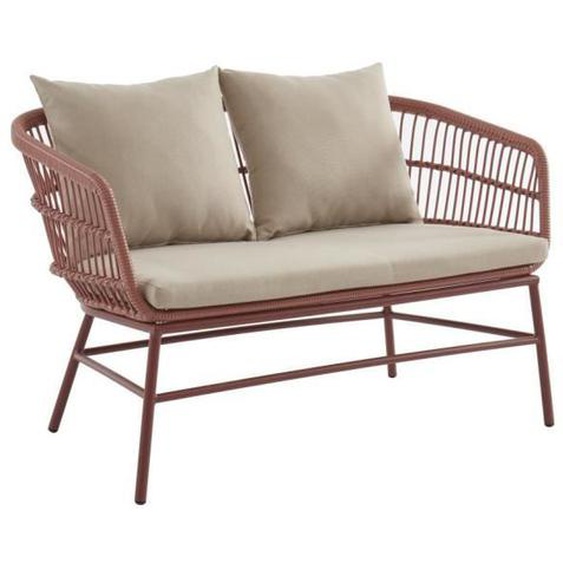 Canapé de jardin 2 places en résine tressée - Terracotta - VENTE-UNIQUE - LOUSINI