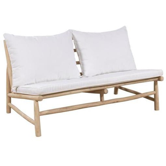 Canapé de jardin 2 places en teck avec coussins - Naturel clair et blanc - TULUM de MYLIA
