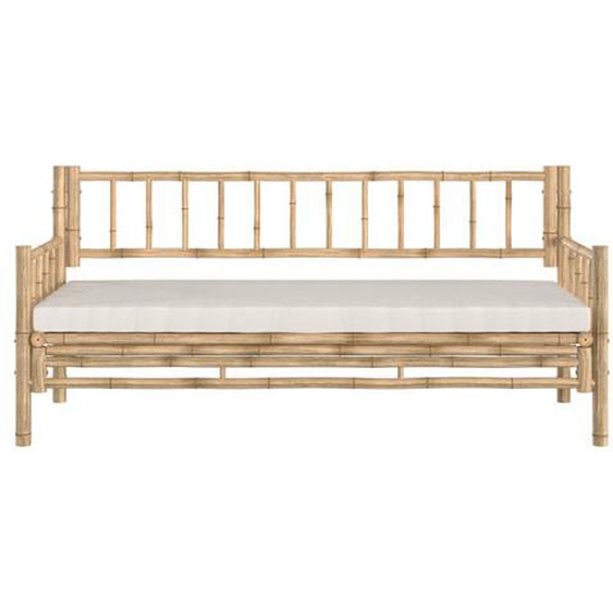 Canapé de jardin 3 places en bambou naturel et coussins blancs - Vadella - Rendez-Vous Déco