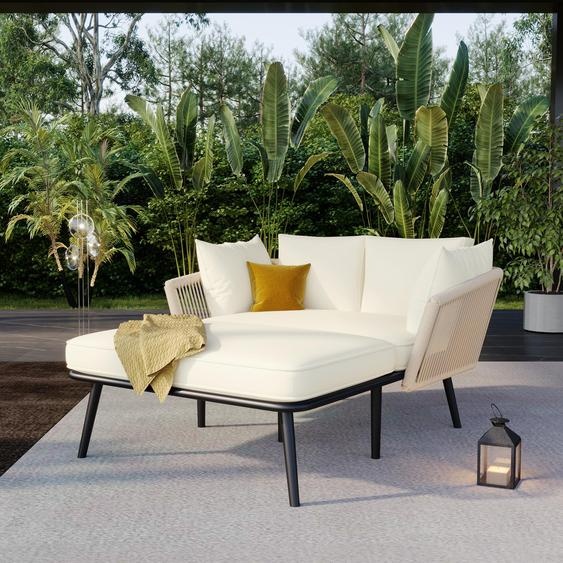 Canapé de jardin avec 2 coussins et 2 housses – Chaise longue dextérieur, ensemble de mobilier de jardin et de balcon, coussins amovibles et lavables, mobilier de terrasse, beige