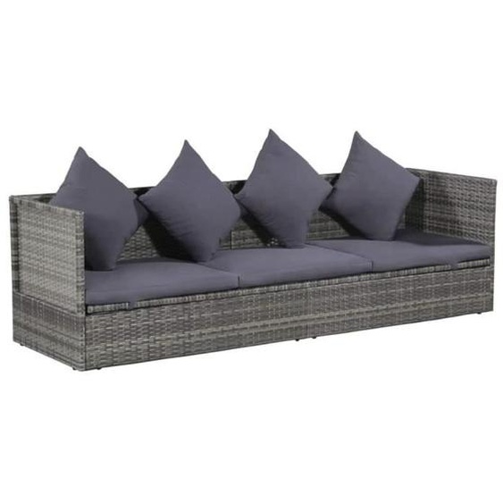 Canapé de jardin en résine tressée - Gris - 200 x 60 x 58 cm