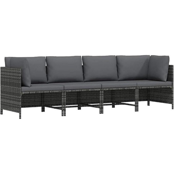 Canapé de jardin en résine tressée pour 4 personnes, de couleur grise, avec coussins, imperméable, avec une structure en acier revêtue par poudre, facile à nettoyer et à déplacer