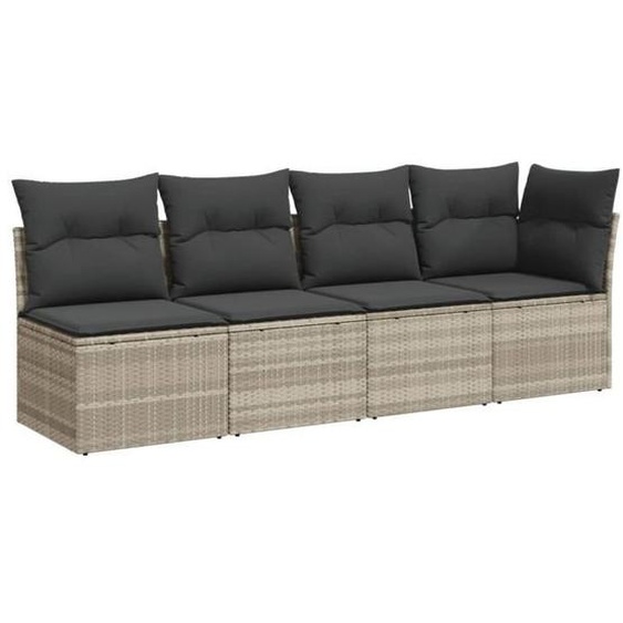 Canapé de jardin et coussins 4 places gris clair résine tressée -BK366177 (PLA)
