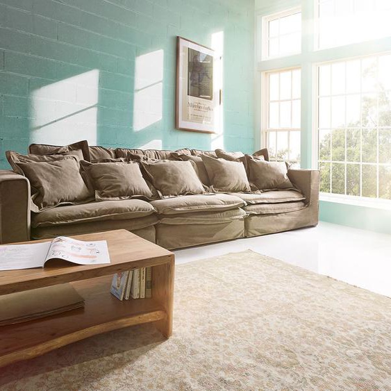 Canapé déhoussable Sharona 337x117 cm marron avec coussins, Grands canapés