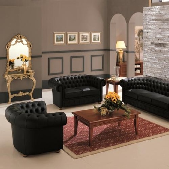Canapé Design Garniture Cuir Set Chesterfield Classique