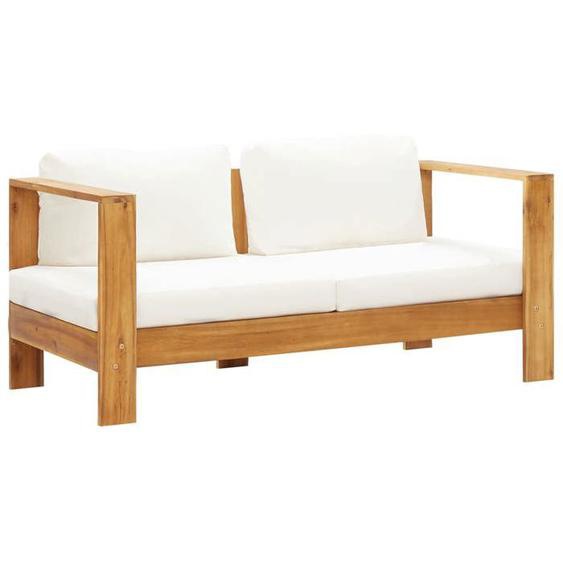 Canapé dextérieur-Canapé de jardin avec coussin 140 cm Acacia solide Blanc crème（7637050）