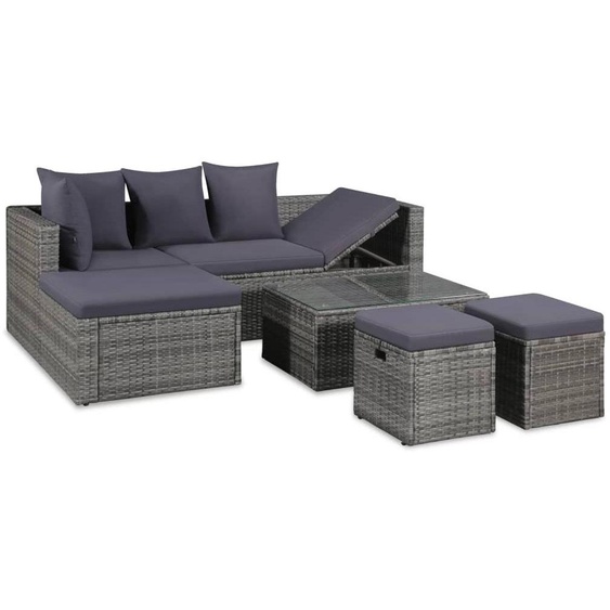 Canapé dextérieur - Ensemble de salon de jardin - Canapé dangle - Banc - Banc de jardin - Gris - 4 pièces - Rotin synthétique résistant aux intempéries