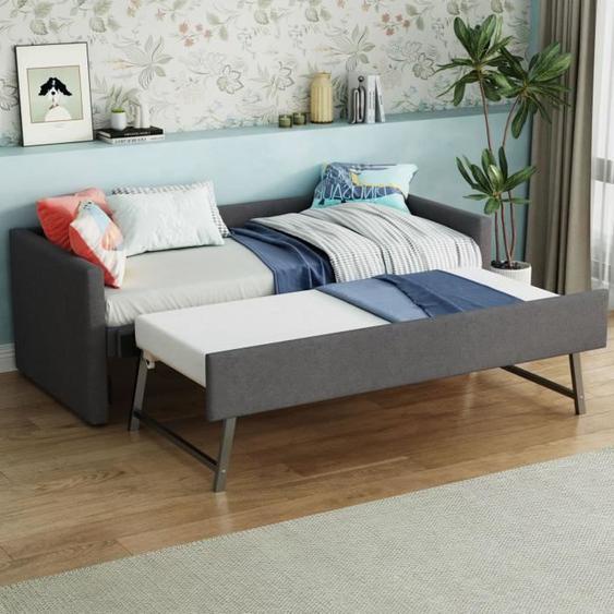 Canapé double avec tiroir de rangement, pieds pliables,90x200cm,canapé-lit en lin,gris