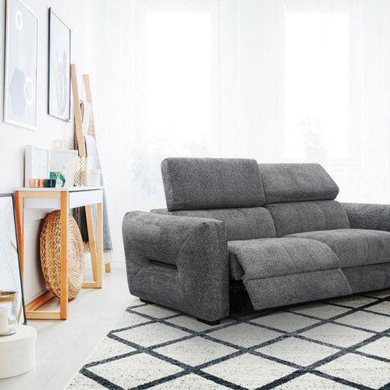 Canapé droit 3 places avec 2 relax électriques à tissu gris foncé - CALVERA