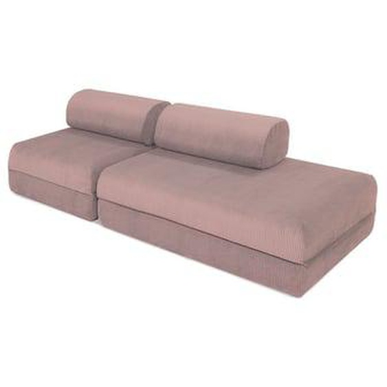Canapé droit convertible 3 places - Velours côtelé - Rose pâle