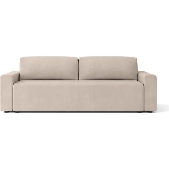Canapé droit convertible MAX en velours grège 3 places - Coffre de rangement - BAÏTA