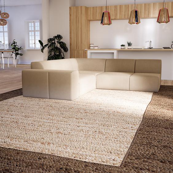 Canapé en cuir - Beige taupe Cuir Pigmenté, lounge, esprit club ou cosy avec toucher chaleureux - 242 x 72 x 239 cm, modulable