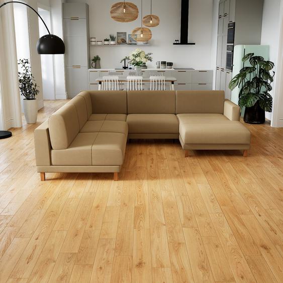 Canapé en cuir - Beige taupe Cuir Pigmenté, lounge, esprit club ou cosy avec toucher chaleureux, 266x 75 x 254 cm, modulable
