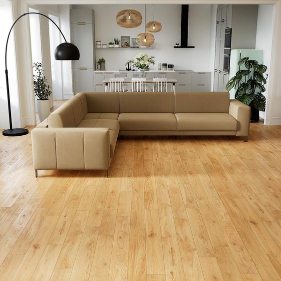 Canapé en cuir - Beige taupe Cuir Pigmenté, lounge, esprit club ou cosy avec toucher chaleureux, 318x 75 x 278 cm, modulable