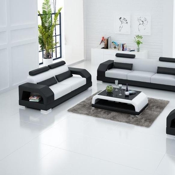 Canapé en cuir Canapé salon 3+2+1 places Garniture Design Canapé moderne USB LED