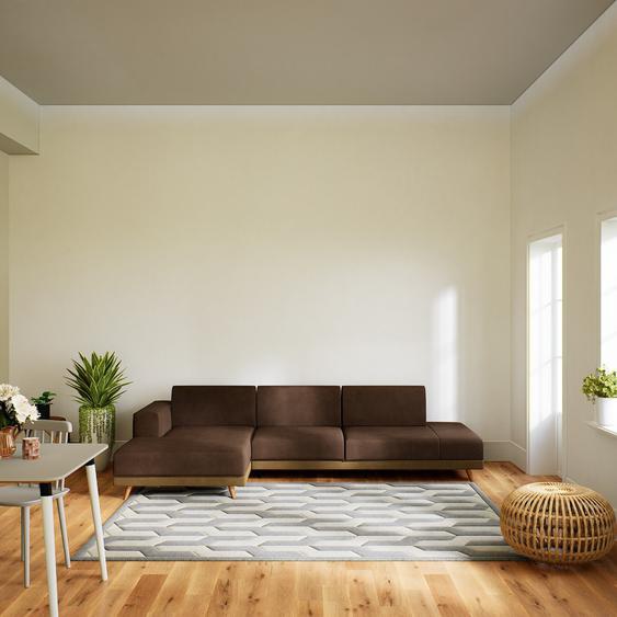 Canapé en cuir - Cognac Cuir Nubuck, lounge, esprit club ou cosy avec toucher chaleureux, 304x 75 x 162 cm, modulable