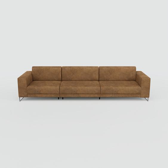 Canapé en cuir - Cognac Cuir Nubuck, lounge, esprit club ou cosy avec toucher chaleureux, 328x 75 x 98 cm, modulable